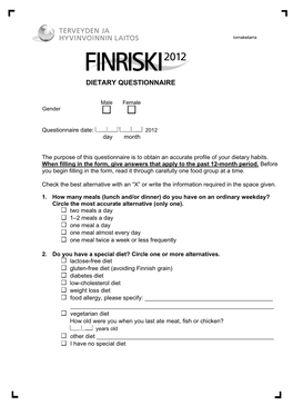 Dietary Questionnaire