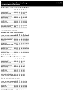 74, 74A, 74B Nuneaton to Coventry Via Bulkington, Wolvey, Crosspoint & University Hospital