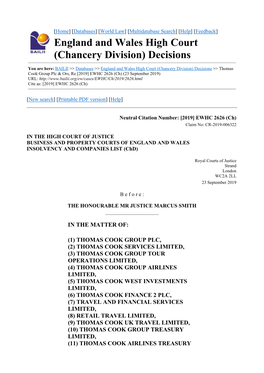 England and Wales High Court (Chancery Division) Decisions