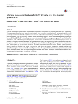 Intensive Management Reduces Butterfly Diversity Over Time in Urban Green Spaces