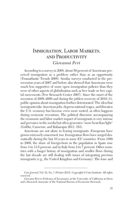 Immigration, Labor Markets, and Productivity Giovanni Peri