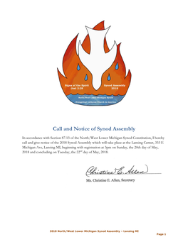 Call and Notice of Synod Assembly