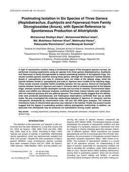 Hoplobatrachus, Euphlyctis and Fejervarya) from Family Dicroglossidae (Anura), with Special Reference to Spontaneous Production of Allotriploids