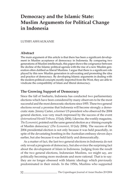 Democracy and the Islamic State: Muslim Arguments for Political Change in Indonesia