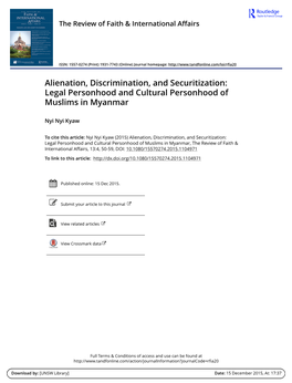 Alienation, Discrimination, and Securitization: Legal Personhood and Cultural Personhood of Muslims in Myanmar