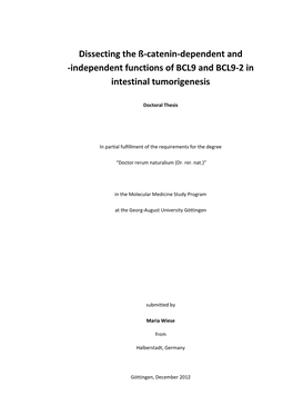 Dissecting the ß-Catenin-Dependent and -Independent Functions of BCL9 and BCL9-2 in Intestinal Tumorigenesis