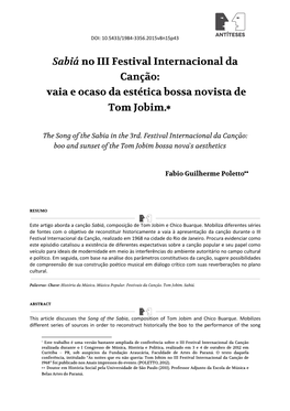 Sabiá No III Festival Internacional Da Canção: Vaia E Ocaso Da Estética Bossa Novista De Tom Jobim.