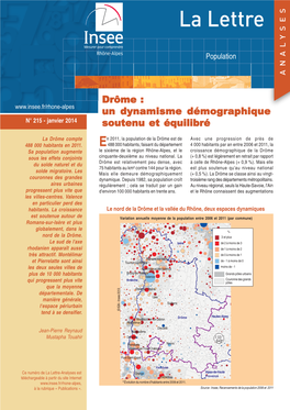 Drôme : Un Dynamisme Démographique N° 215 - Janvier 2014 Soutenu Et Équilibré