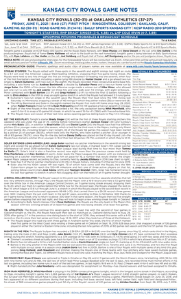 Kansas City Royals Game Notes