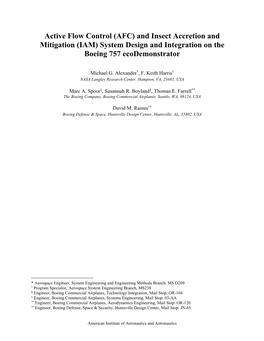 (IAM) System Design and Integration on the Boeing 757 Ecodemonstrator