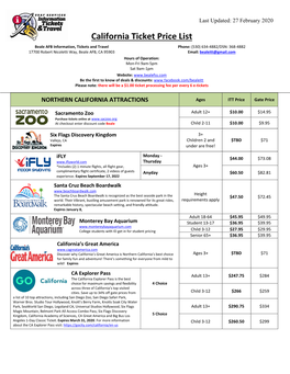 California Ticket Price List