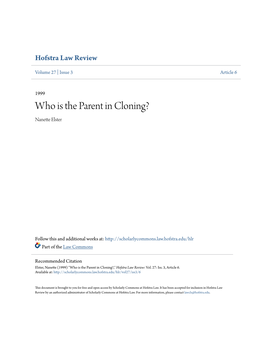 Who Is the Parent in Cloning? Nanette Elster