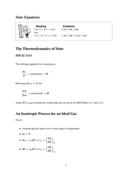 State Equations the Thermodynamics of State an Isentropic Process For