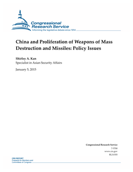 China and Proliferation of Weapons of Mass Destruction and Missiles: Policy Issues