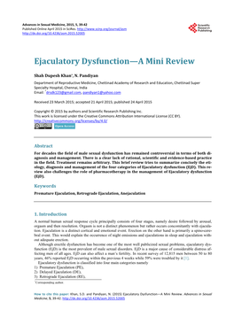 Ejaculatory Dysfunction—A Mini Review