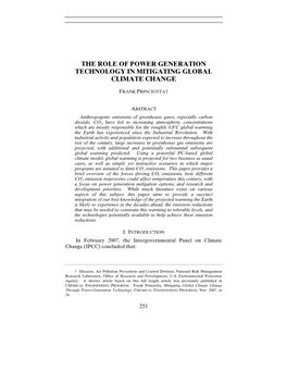 The Role of Power Generation Technology in Mitigating Global Climate Change