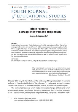 Black Protests – a Struggle for Women’S Subjectivity Aneta Ostaszewska