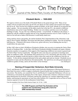 On the Fringe Journal of the Native Plant Society of Northeastern Ohio