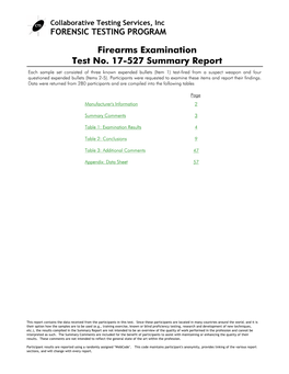 Firearms Examination Test No. 17-527 Summary Report