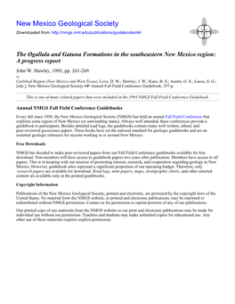 The Ogallala and Gatuna Formations in the Southeastern New Mexico Region: a Progress Report John W