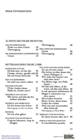 Inhaltsverzeichnis Alteste Deutsche Dichtung