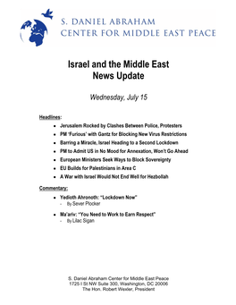 Israel and the Middle East News Update