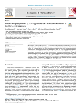 Chronic Fatigue Syndrome (CFS): Suggestions for a Nutritional Treatment in the Therapeutic Approach T ⁎ Geir Bjørklunda, , Maryam Dadarb, Joeri J