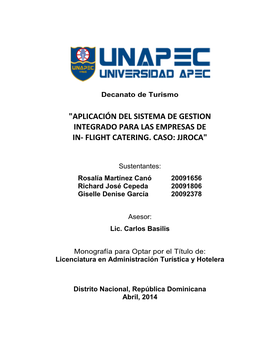 Aplicación Del Sistema De Gestion Integrado Para Las Empresas De In- Flight Catering