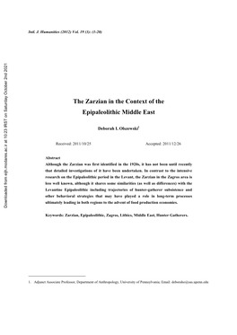The Zarzian in the Context of the Epipaleolithic Middle East