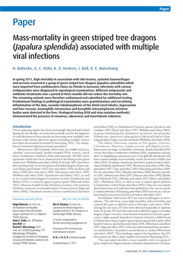 Mass-Mortality in Green Striped Tree Dragons (Japalura Splendida) Associated with Multiple Viral Infections