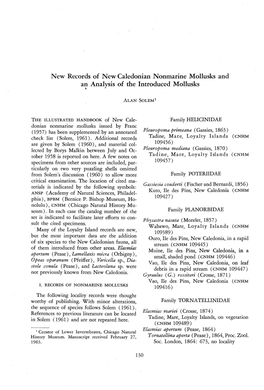 N Ew Records of New Caledonian Nonmarine Mollusks and a ~ Analysis of the Introduced Mollusks