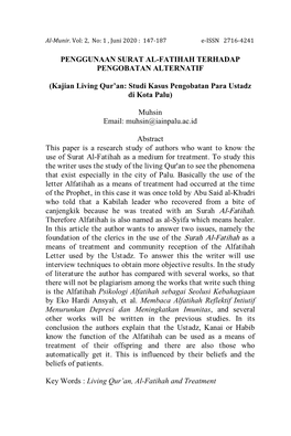Kajian Living Qur'an: Studi Kasus Pengobatan Para Ustadz Di Kota P