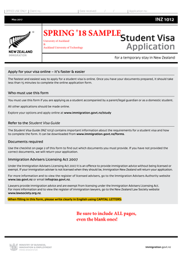 Student Visa Application – May 2017 When Filling in This Form, Please Write Clearly Using CAPITAL LETTERS