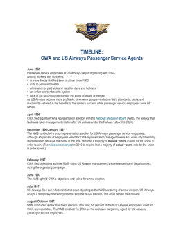 TIMELINE: CWA and US Airways Passenger Service Agents