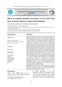 Effect of Grafting Methods and Dates on the Graft Take Rate of Persian Walnut in Open Field Condition