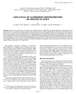 Life-Cycle of Globodera Rostochiensis on Potato in Italy