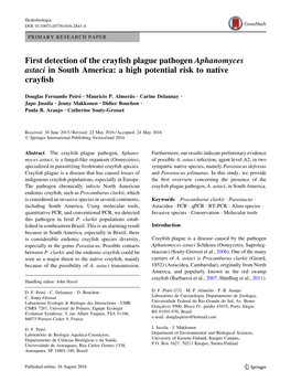 First Detection of the Crayfish Plague Pathogen Aphanomyces Astaci In
