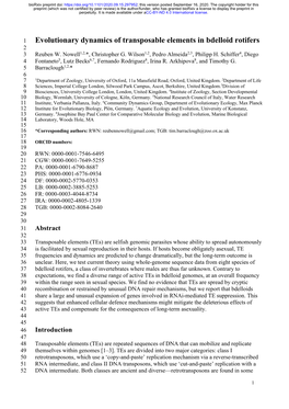 Evolutionary Dynamics of Transposable Elements in Bdelloid Rotifers 2 3 Reuben W