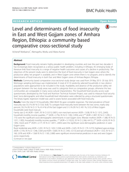Level and Determinants of Food Insecurity in East and West Gojjam Zones of Amhara Region, Ethiopia: a Community Based Comparativ