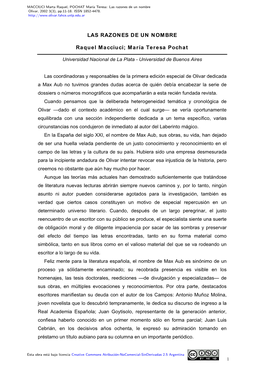 Las Razones De Un Nombre Olivar, 2002 3(3), Pp.11-18