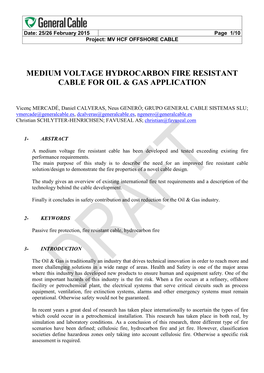 Medium Voltage Hydrocarbon Fire Resistant Cable for Oil & Gas Application