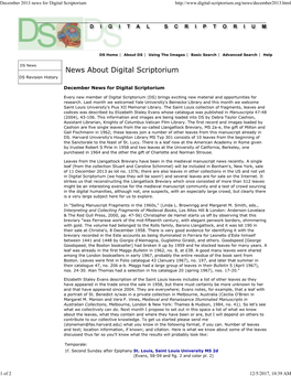 December 2013 News for Digital Scriptorium