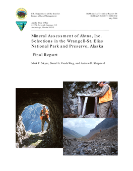 Mineral Assessment of Ahtna, Inc. Selection in the Wrangell-St. Elias Mational Park and Preserve, Alaska