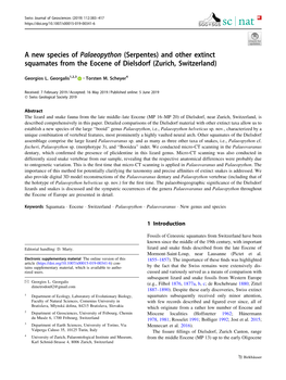 A New Species of Palaeopython (Serpentes) and Other Extinct Squamates from the Eocene of Dielsdorf (Zurich, Switzerland)