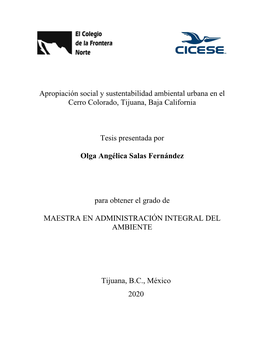 Apropiación Social Y Sustentabilidad Ambiental Urbana En El Cerro Colorado, Tijuana, Baja California