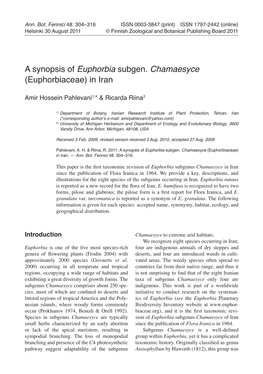 A Synopsis of Euphorbia Subgen. Chamaesyce (Euphorbiaceae) in Iran