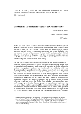 After the Fifth International Conference on Critical Education*