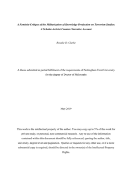 A Feminist Critique of the Militarization of Knowledge Production on Terrorism Studies: a Scholar-Activist Counter-Narrative Account