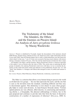 The Trichotomy of the Island the Islanders, the Others and the Enemies on Pitcairn Island: an Analysis of Jutro Przypłynie Królowa by Maciej Wasilewski