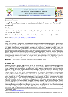 Ascophyllum Nodosum Extract on Growth Plants in Rebutia Heliosa and Sulcorebutia Canigueralli